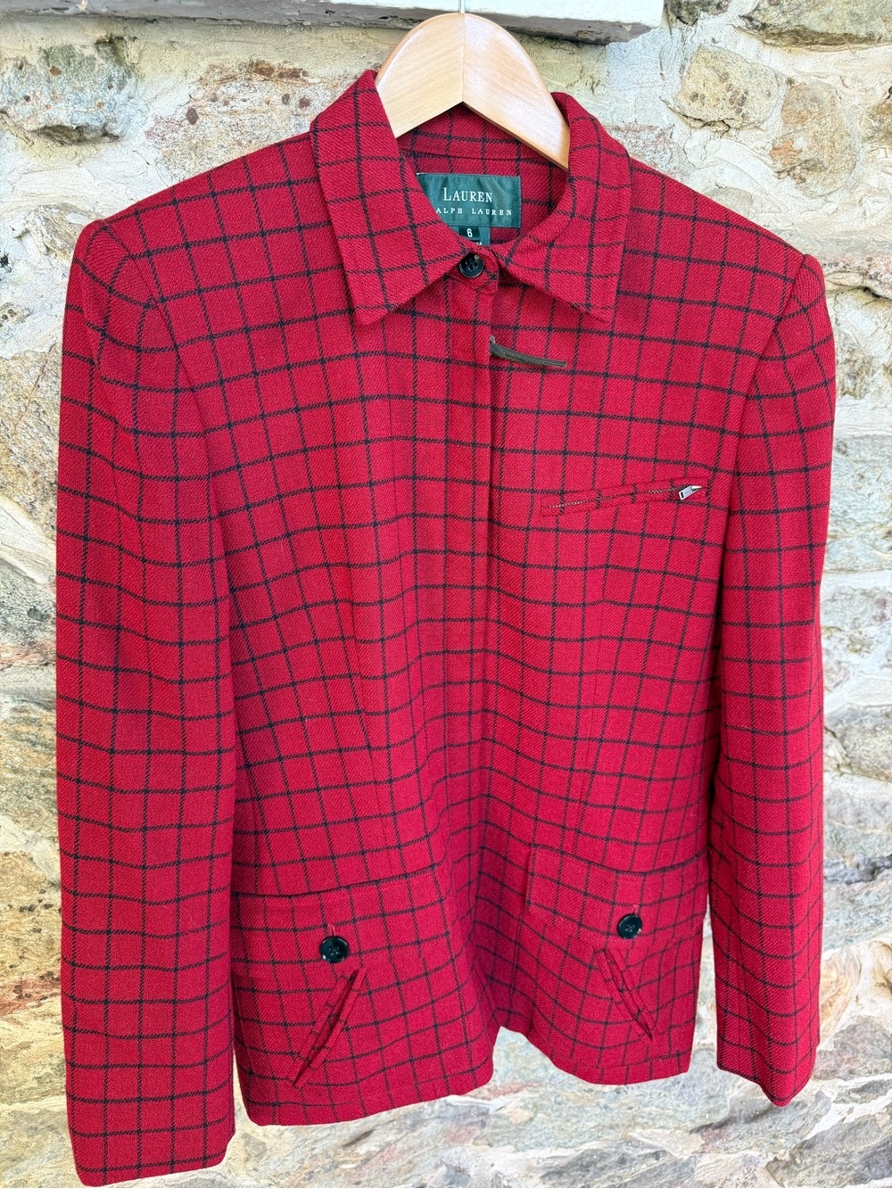 Vintage Lauren Ralph Lauren Green Label Cherry Red Worsted Wool Jacket Size 6